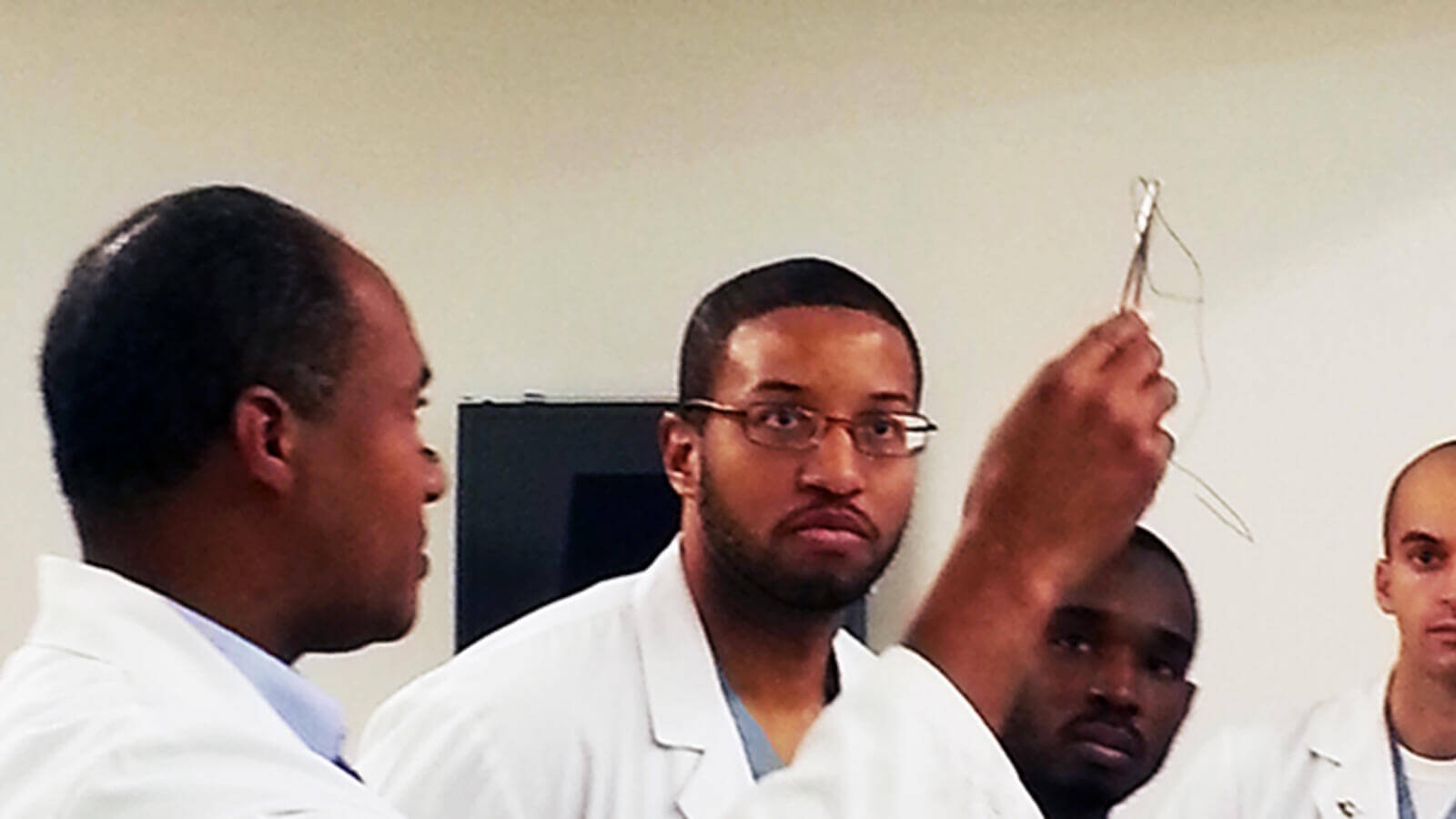 Medicine residents in the lab